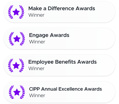 Awards received by Wagestream, including Make a Difference, Engage, Employee Benefits, and CIPP Annual Excellence Awards.
