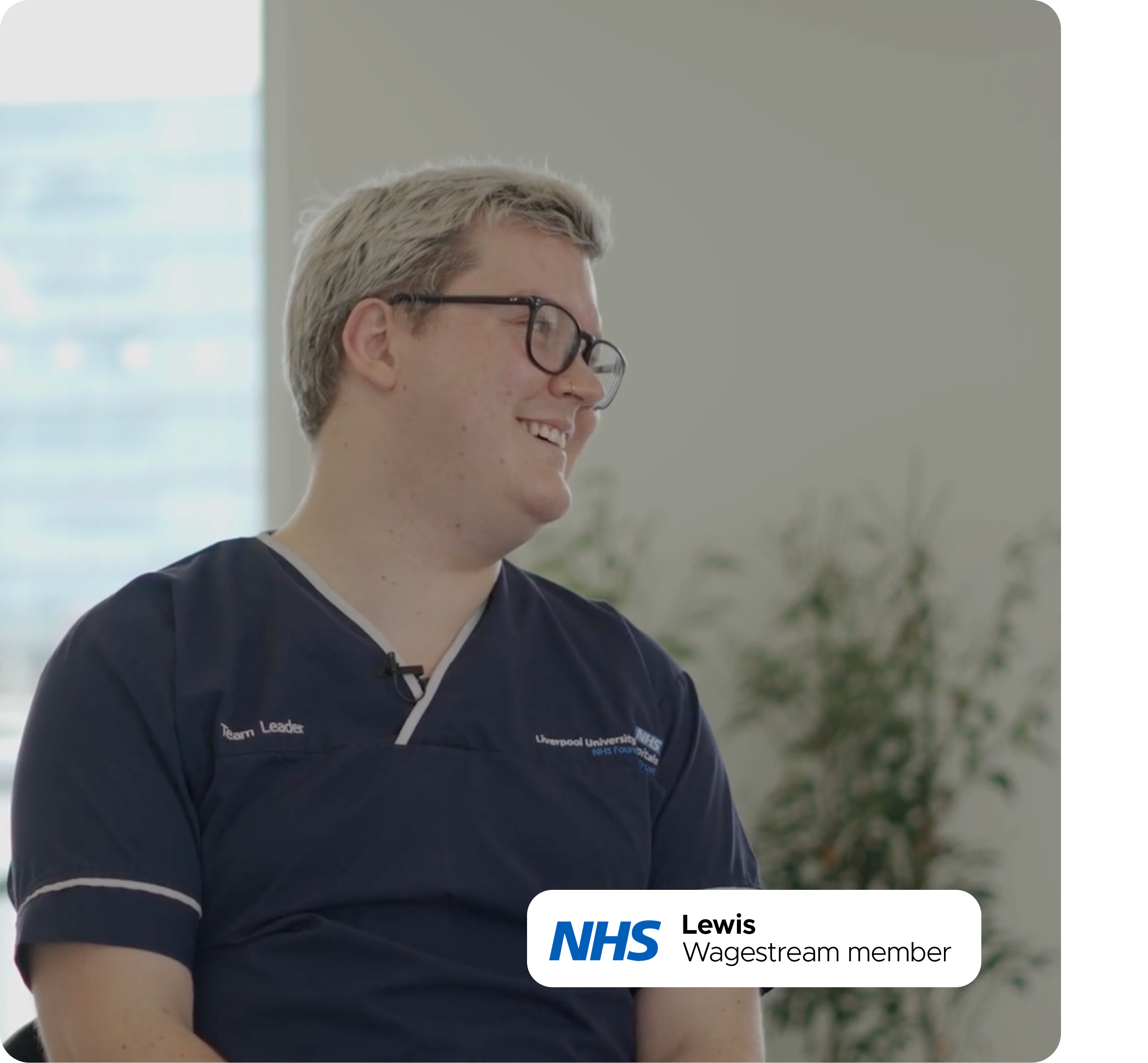 Smiling NHS Wagestream member Lewis, Team Leader at Liverpool University Hospitals NHS Foundation Trust.
