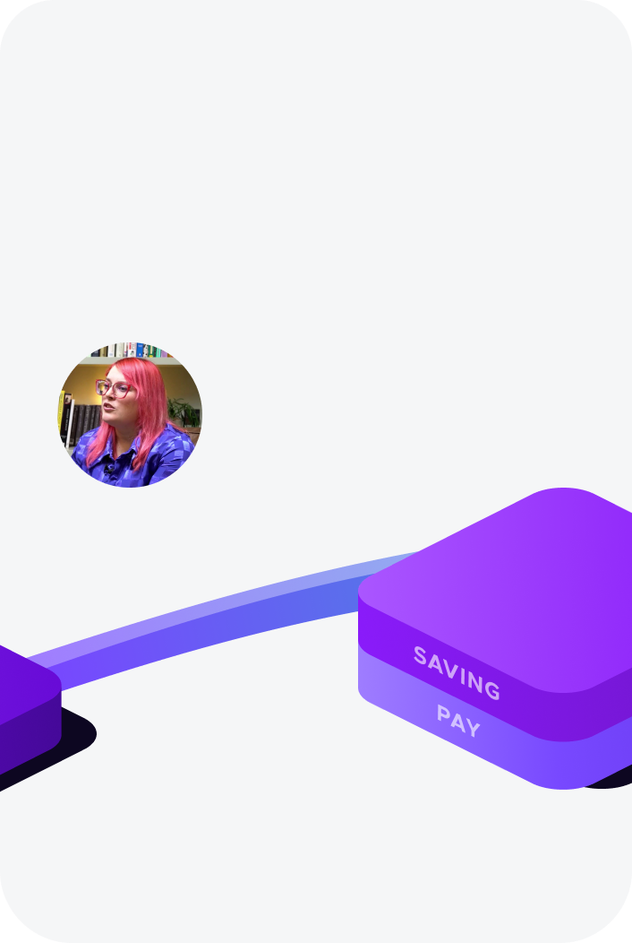 Woman with pink hair discusses saving pay with Wagestream.
