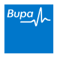 Bupa logo:  White text and a heartbeat graphic on a blue background.
